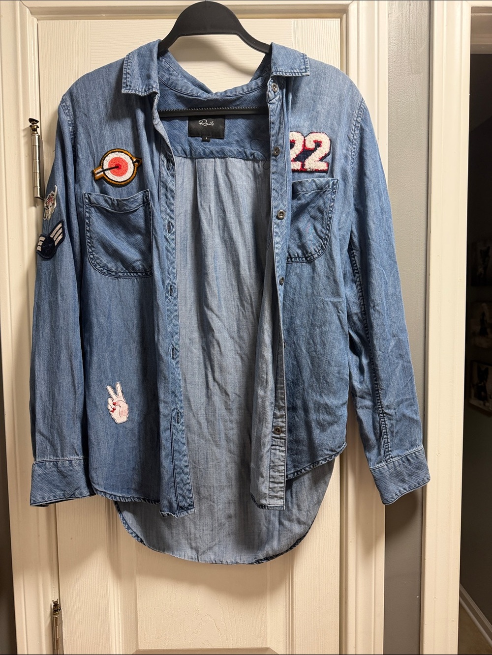 Light Wash Denim Shirt with Patch Details